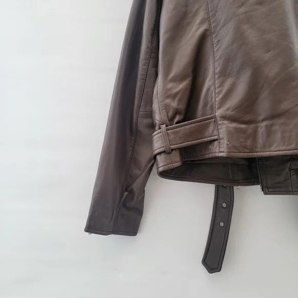 Quince Mocha Brown Leather Moto Biker Jacket Size Large Timeless Minimalist - Picture 13 of 16